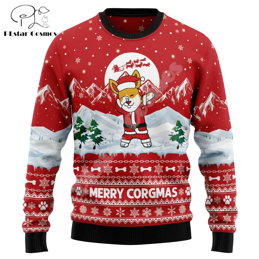 Christmas Santa Claus Cat Dog Knitted Ugly Sweater Graffiti Retro Vintage 3DPrint Pullover Harajuku Casual Funny Streetwear X13