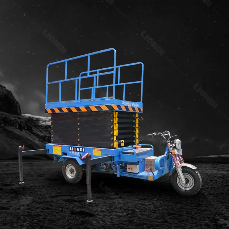 Battery Powered Tricycle Mobile Electric Scissor Lifting Platform With Cable Sling Construction High Altitude Working Equipment