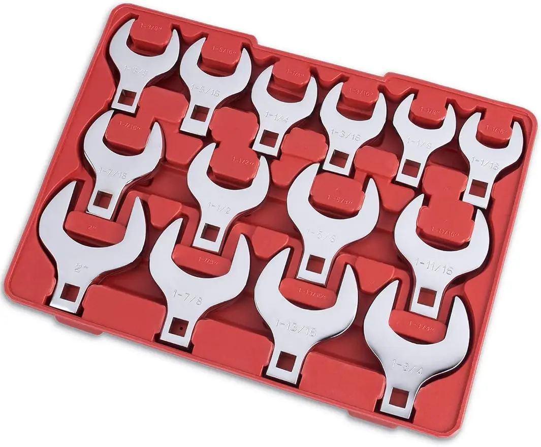 

EFFICERE 14-Piece Premium 1/2" Drive Jumbo Crowfoot Wrench Set, Chrome Vanadium Steel, Includes Standard SAE Sizes