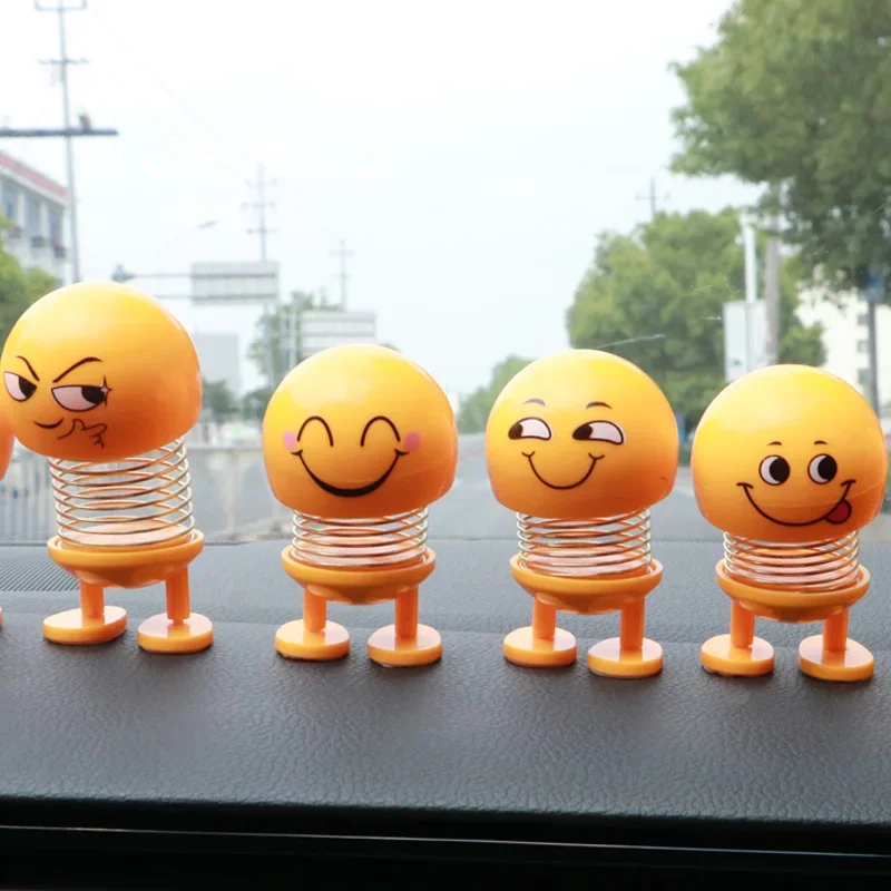 1Pc Spring Shake Funny Expression Doll Smiling Face Car Interior Decor Accessory Novelty Gift