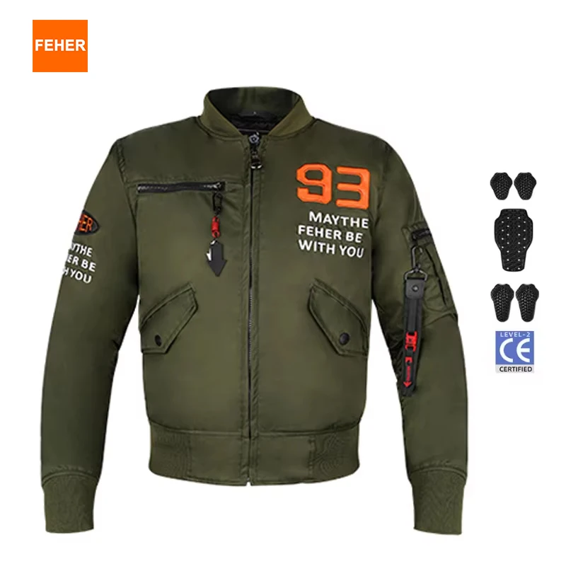 

FEHER Bomber Jacket Man Autumn and Winter, Daily Casual, Windproof, Wear-resistant with CE Protective Gear for Motorcycle Riding