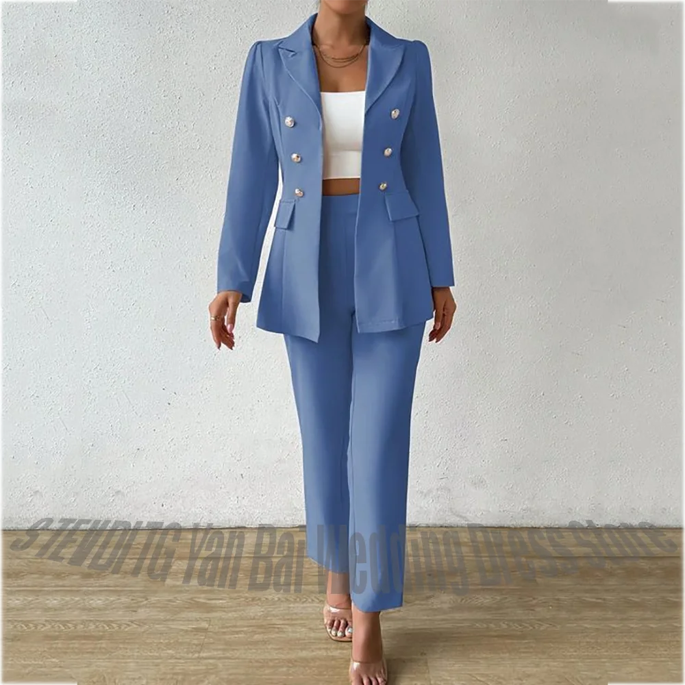 Formal Women‘s Panst Suits Straight Double Breasted Blazer Two Piece Outfit Office Lady Business Casual Work Wear Professional