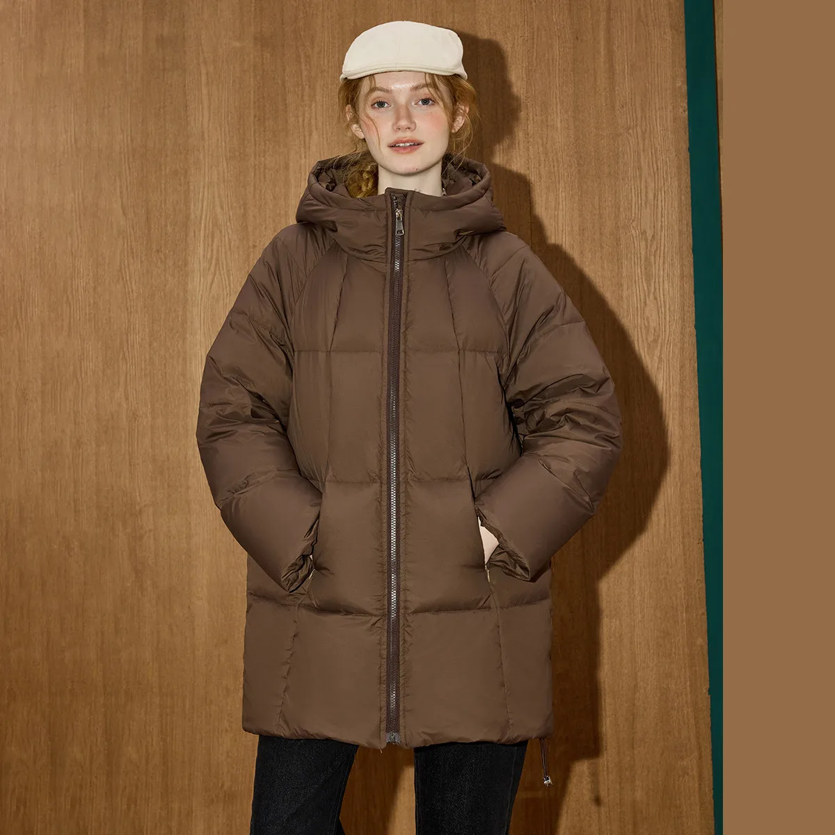 COOLHUT Parka acolchada térmica invierno 90% relleno de plumón acolchado con capucha Color sólido silueta de nube versátil abrigo capullo de longitud media