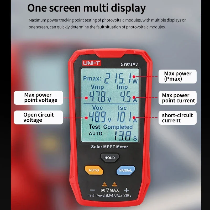 Imagem -02 - Uni-t-mppt Medidor Solar Módulo pv Tester Potência Máxima Tensão de Circuito Aberto Corrente de Curto-circuito Testes Lmp Vmp Ut673pv 5800w