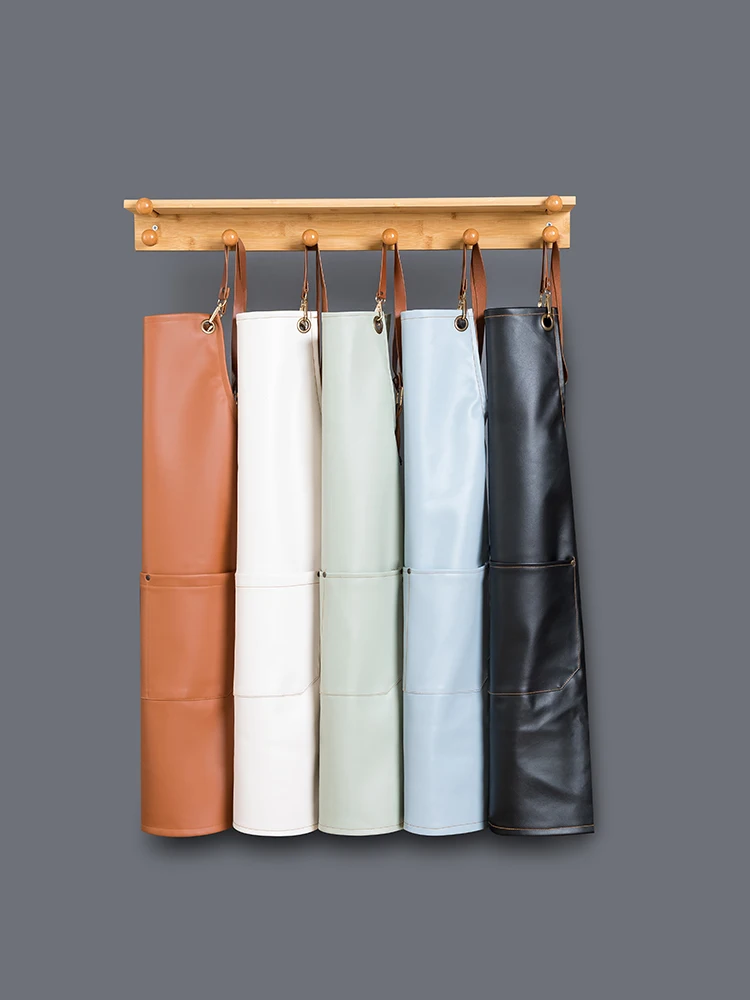 Waterproof Kitchen Apron Soft Leather Fabric Wear and Oil Proof Household Cleaning Bib Coffee Seafood Pet Nail Shop Work Uniform