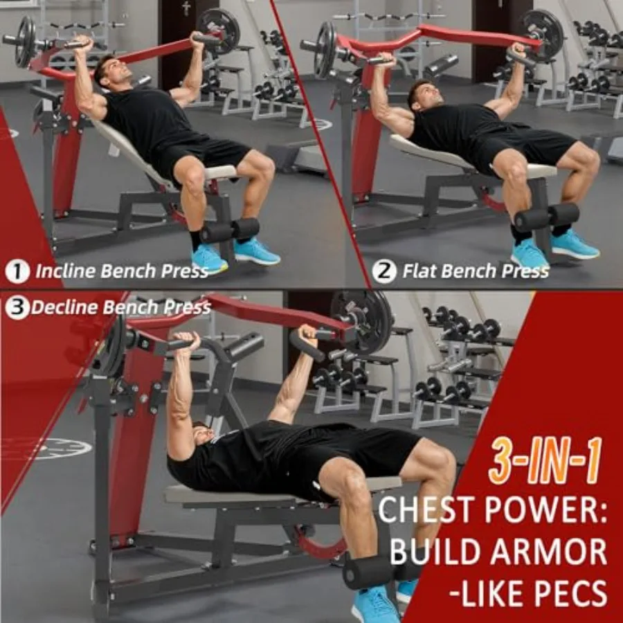 Home Gym Chest Press Machine: Heavy Duty Steel Frame Adjustable Incline/Decline/Flat Bench Black Gray 3-in-1 Upper Body Workout