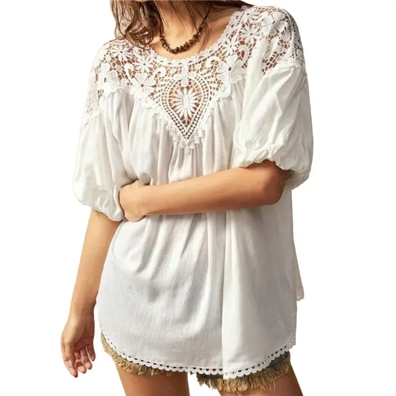 

CYL-Women's Summer Tops Casual Short Cap Sleeve Crewneck Lace Trim Ladies T Shirts 2025 Trendy