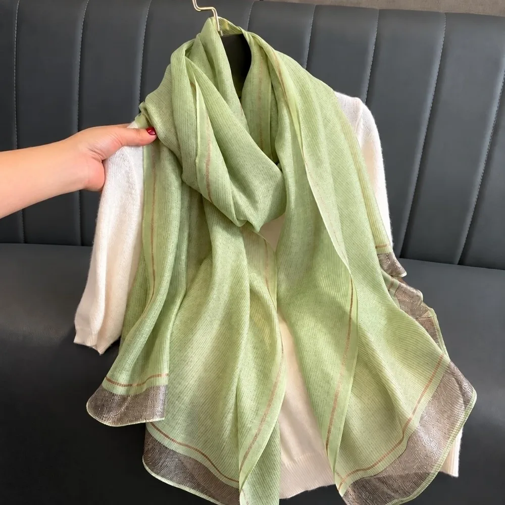 Vintage Large Size Imitation Silk Scarf Breathable Elegant Border Shawl Soft Silky Scarf Daily Outfit