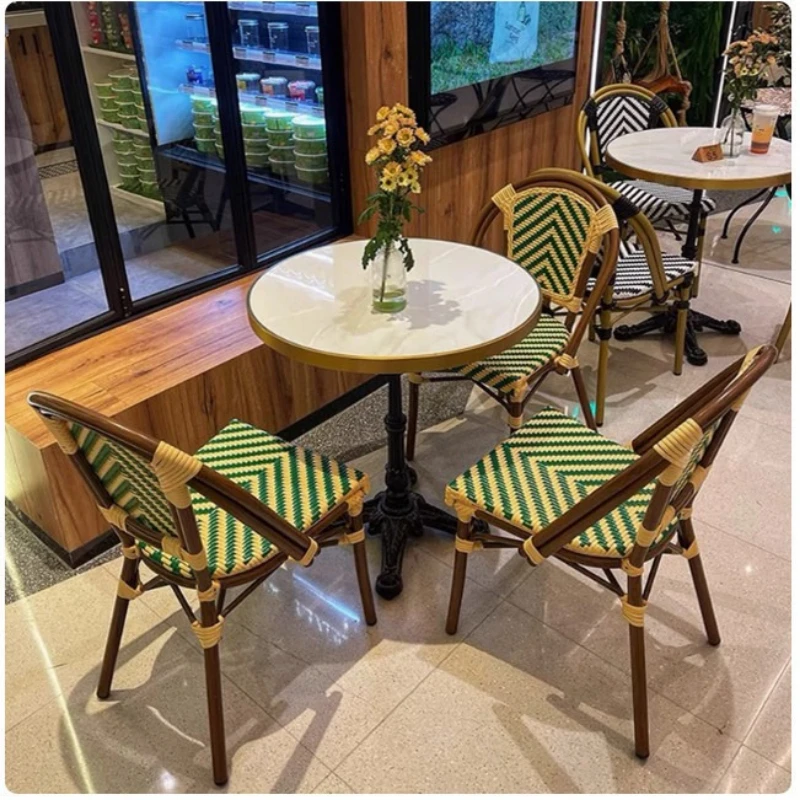 Retro rattan tables and chairs outdoor casual dining chairs outdoor metal tables and chairs