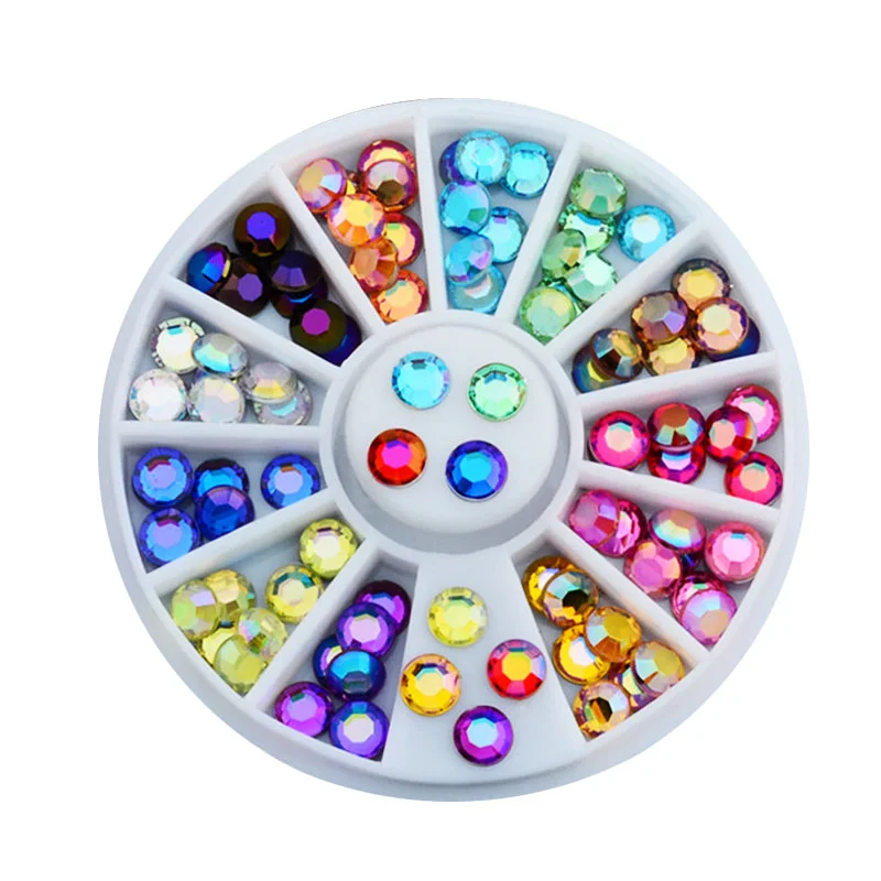 1 Box Love 12 Colors 3MM Rhinestones Nail Art Wheel DIY Nail Stickers Tips Decoration 3D Manicure tools