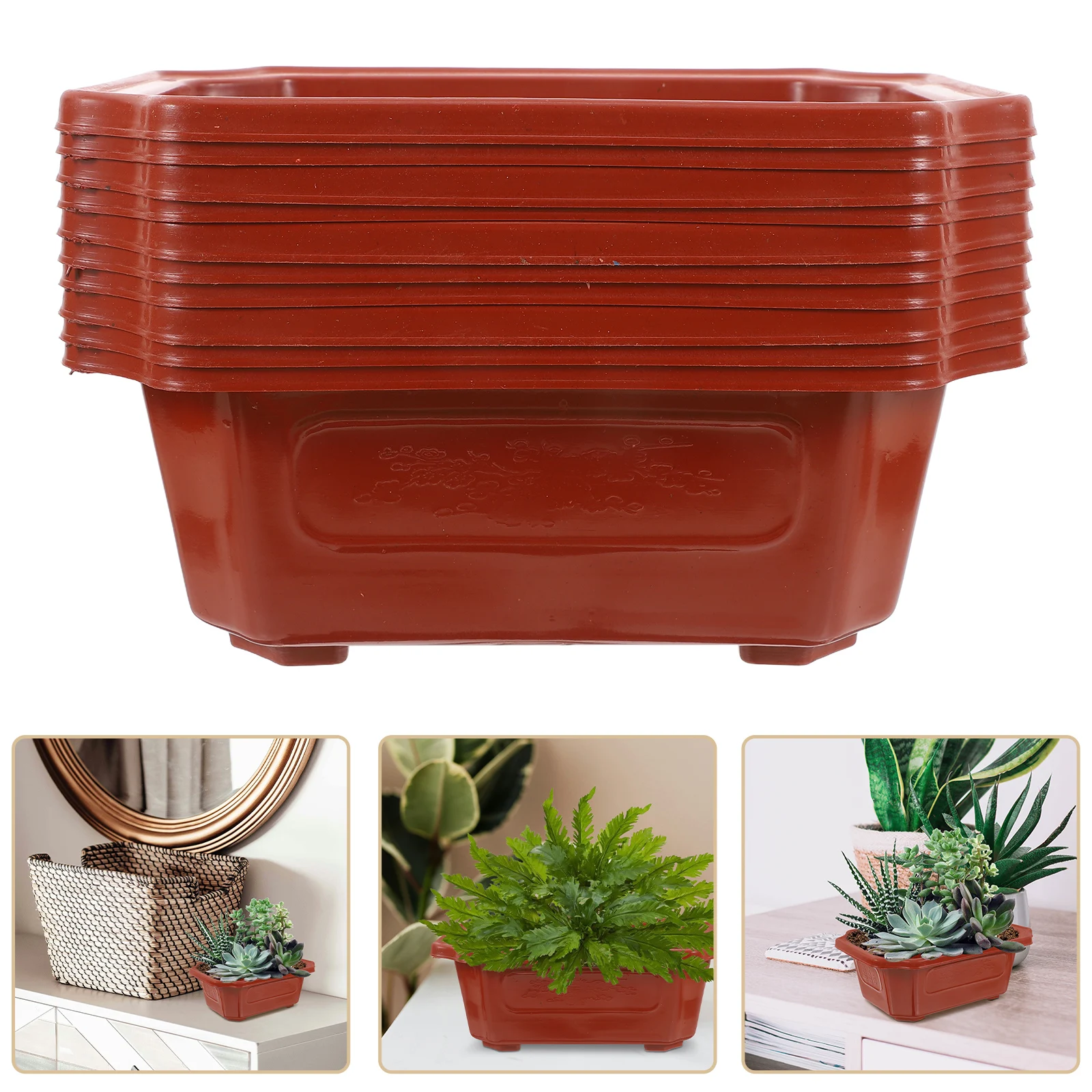 10 Pcs Classic Bonsai Planting Pot Imitation Ceramic Flowerpot Garden Cactus Container Household Plastic Flower Pot