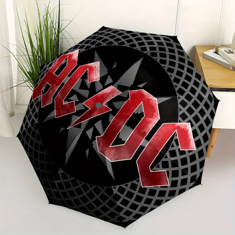 

Official Band Logo Umbrella - Automatic Open Compact 3-Fold umbrella with Red & Black Rock design, Portable Music Festival Con
