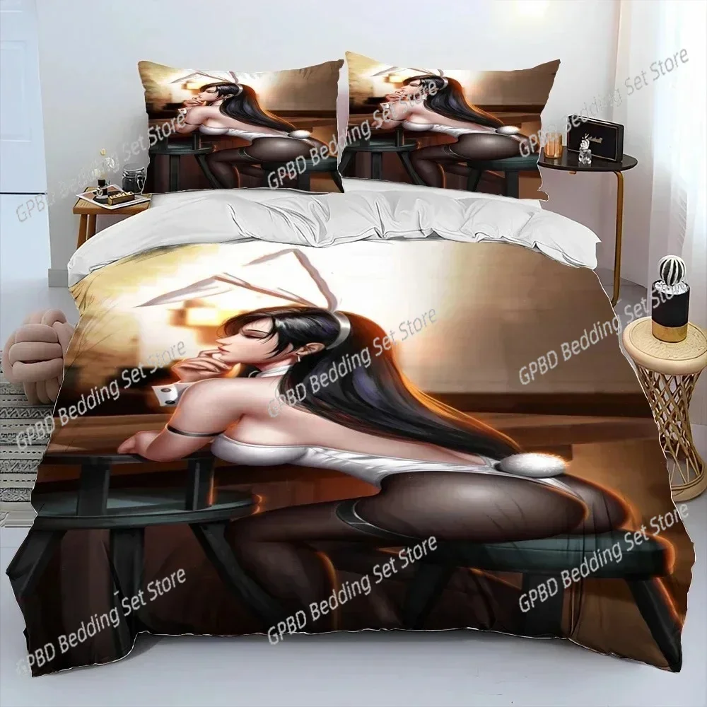

2025 Luxury New 3D Print Tifa Aerith Sexy Girl Lace Cartoon Game Bedding Set,Duvet Cover Bed Set Cover Pillowcase,Queen Size