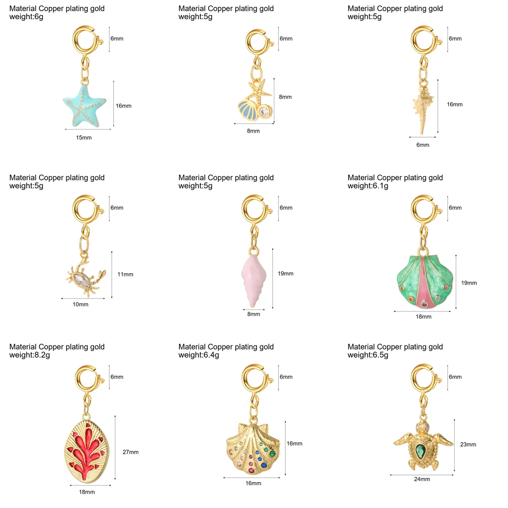 Cute Spring Buckle Shell Starfish CZ Charms for Jewelry Making Production Supplies Diy Bracelet Necklace Key Chain Accessories