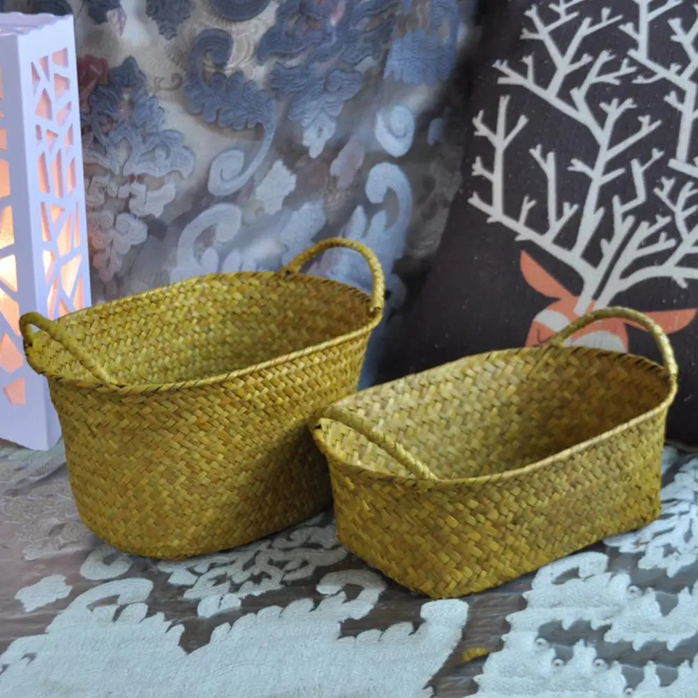

Handmade DIY Straw Flower Pot Basket Fruit Sundries Organizer Rattan Plant Box