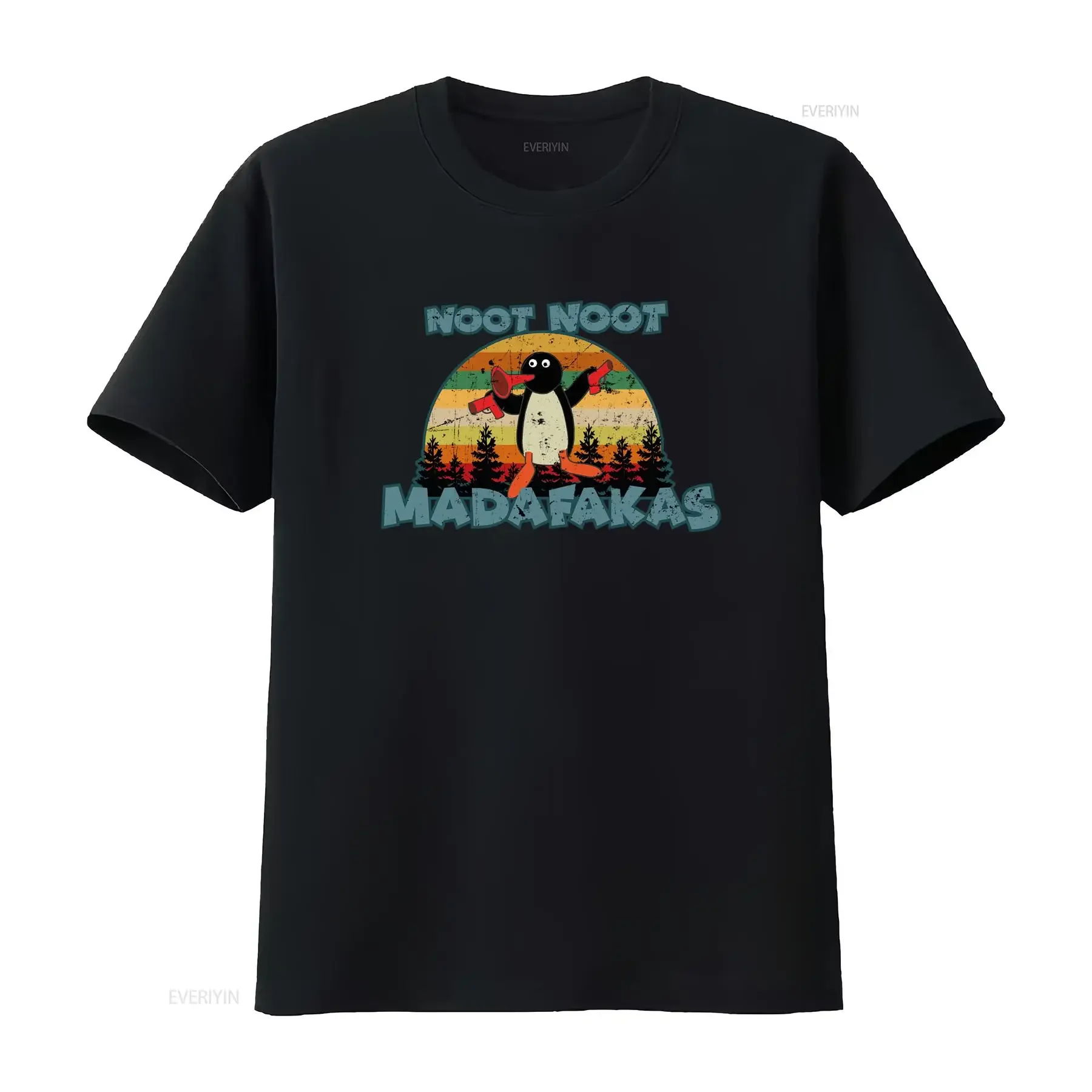 Retro Vintage Sunset Funny Noot Penguin Madafakas Print Casual T Shirt vintage Washed designer clothes homme Unisex