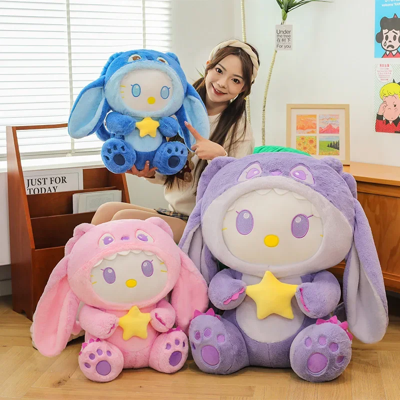 75CM Super Big Size Sanrio Cartoon HelloKitty Crossdressing Stitch Stuffed Animal Pillow Plushies Children's Birthday Gifts