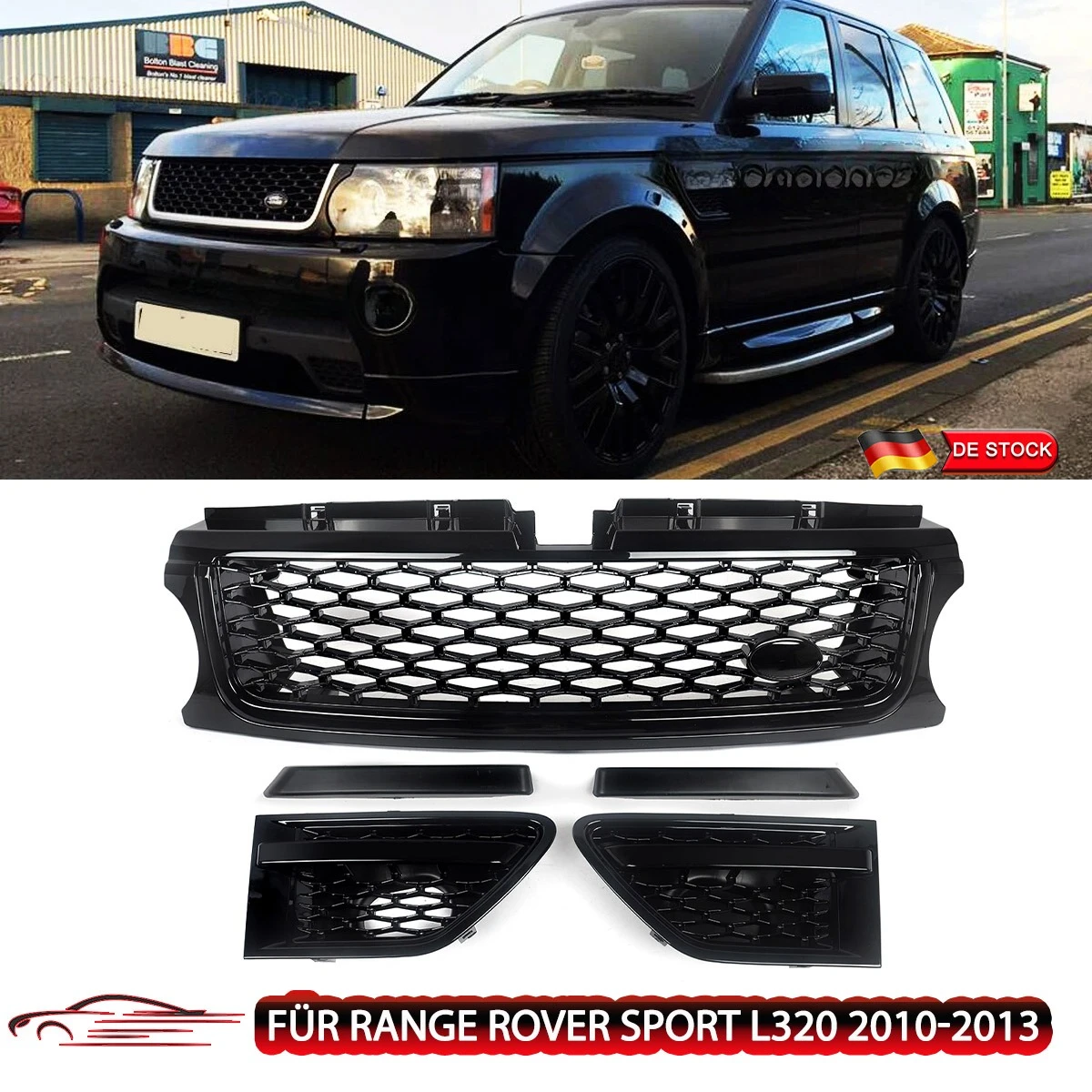 Pour Range Rover Sport L320 2010-2013, style Autobiography, calandre avant centrale en maille de course et aérations latérales, noir brillant ABS