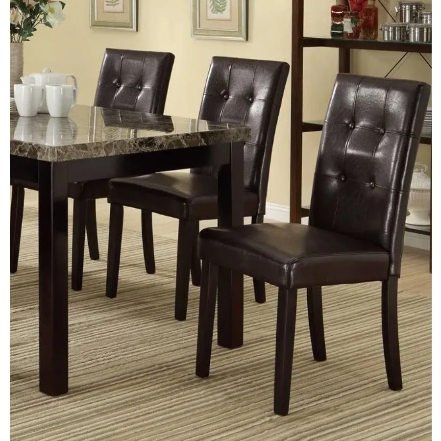 Marble Effect Table Top Upholstered Chairs 7 Piece Dining Set Table and 6 Side Chairs Tufted Back