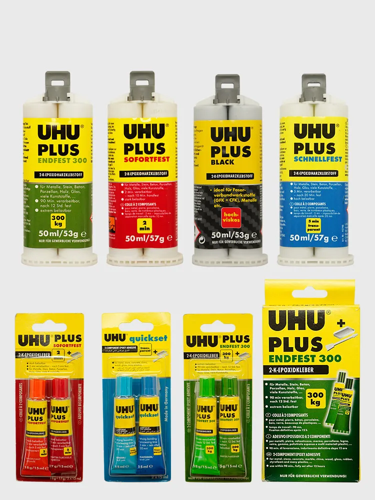 UHU Epoxy Resin AB Glue Plus 300kg High-Strength Adhesive for Glasses Jewelry Gemstones Wood Metal Accessories