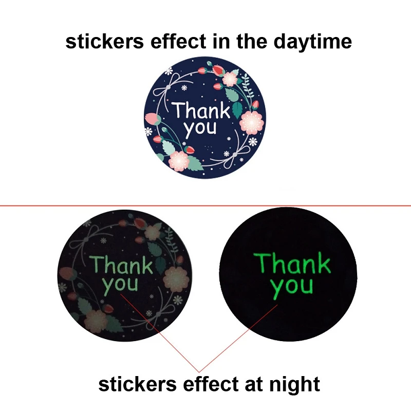 New Unique Luminous Flower Thank You Stickers 1.5Inch/38mm Gift Baking Handmade Crafts Decor Fluorescence Glowing Sealing Labels