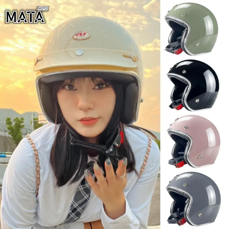 Helmet Retro Small Shape Japanese Korea Style Open Face Moto Vintage 500TX Retro Scooter Riding 3/4 Jet Casco Moto Capacete