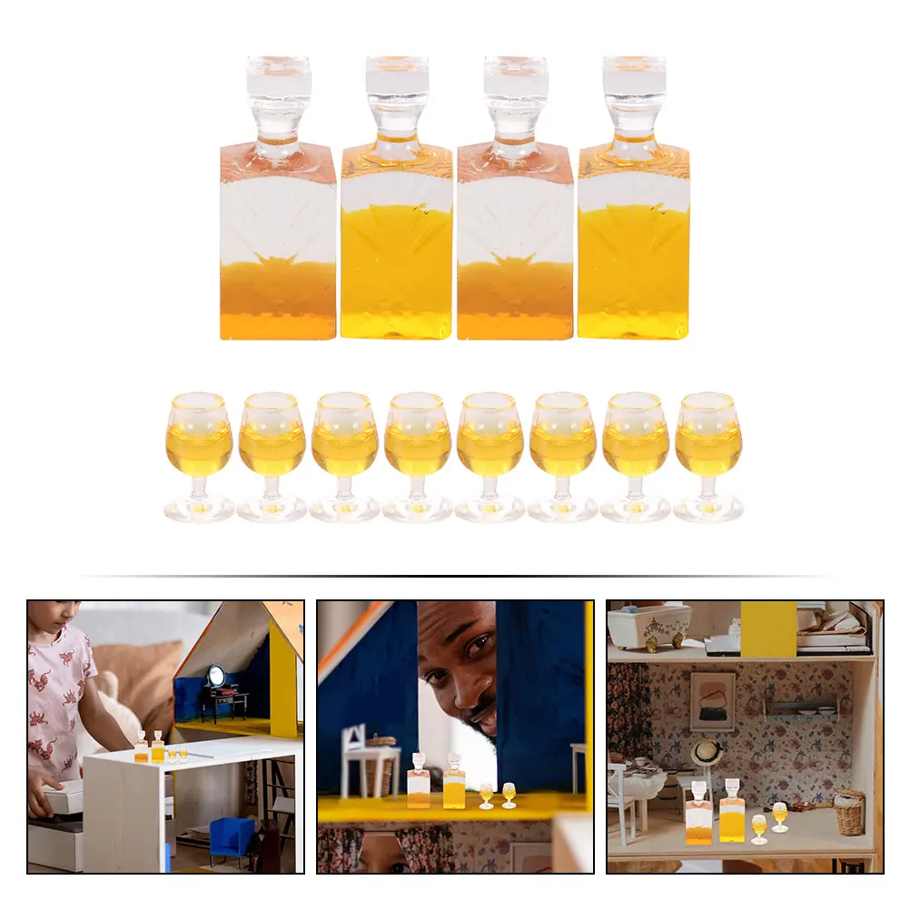 

4 Sets Simulated Foreign Wine Bottle Mini Drinking Dollhouse Small Miniature Bottles Glass with Lids