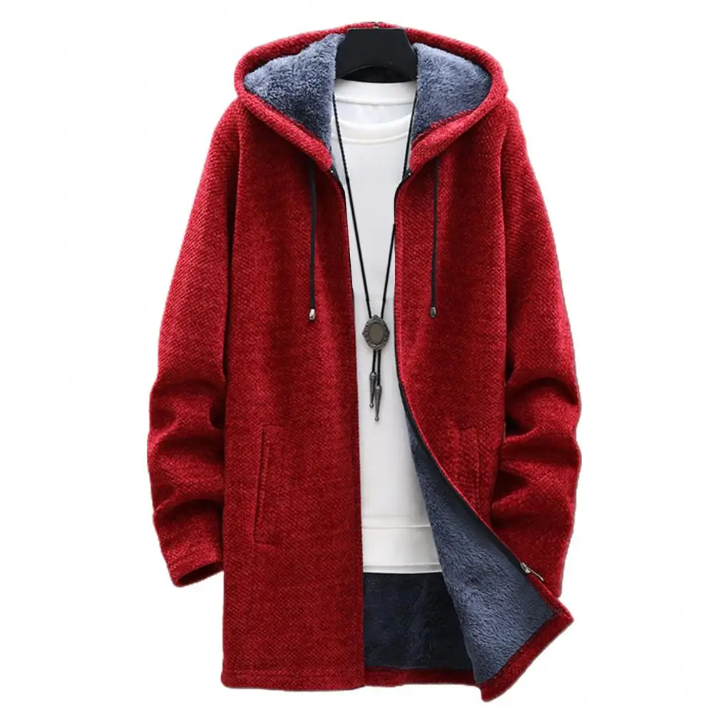 

Winter Men Sweater Fleece Cardigan Jacket Men's Slim Sweaters Winter Long Hooded Sweater Thick Warm Coat Mens Clothing 2024