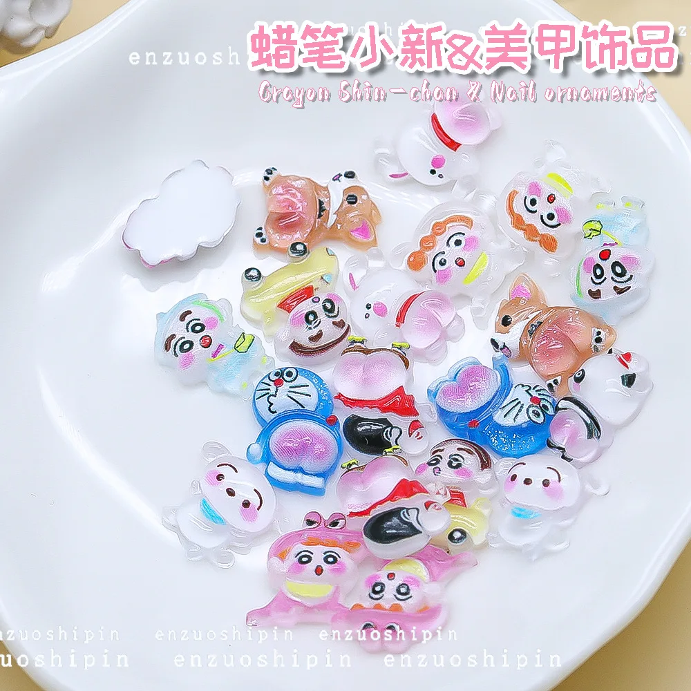 50pcs Bandai Crayon Shin-chan Nail Charms Japanese Cute Doraemon Accessories Cartoon Rabbit Puppy Jelly Nail Decoration