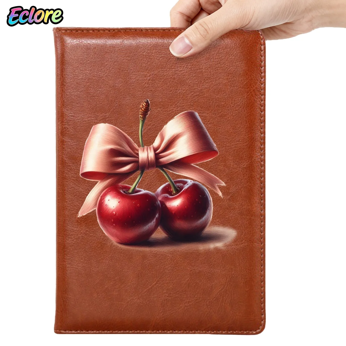 Cherry Ribbon Hardcover Notebook with Personalized Pattern, Soft Cover, Bookmark, for Office Study School Journal Gift
