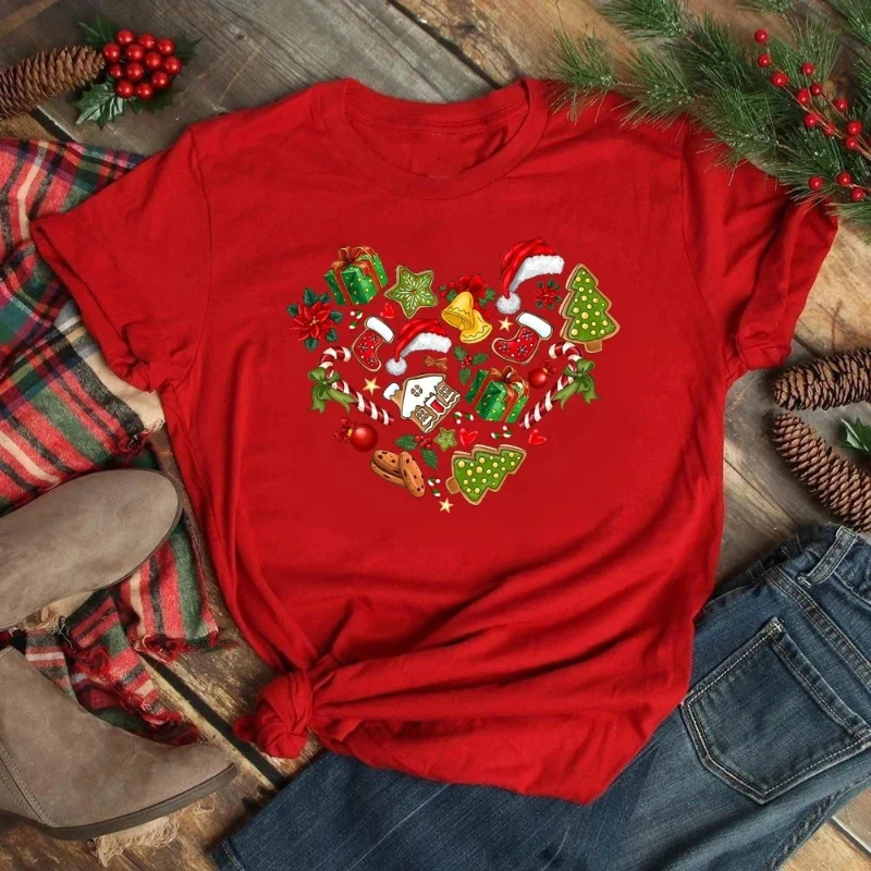 Maycaur Fashion Christmas Holiday Element Printed Women Tshirts Funny New Year Gift Men Shirt Christmas Lattice Letter Tshirt