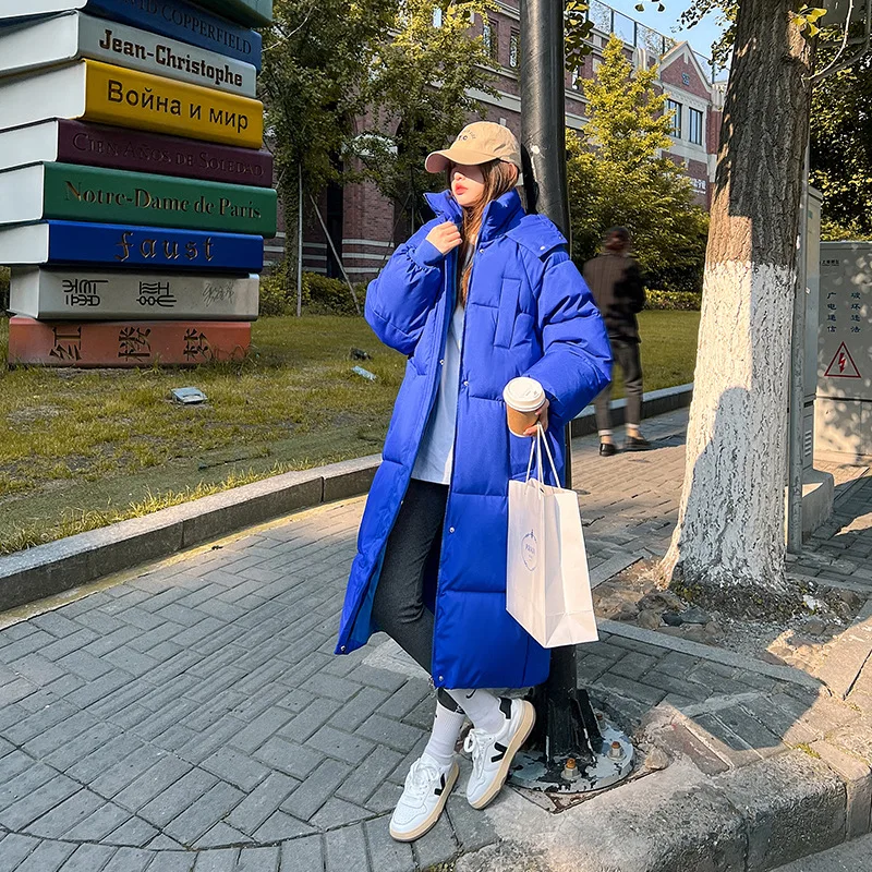 Women's Coat Hooded Side-Pocket Cotton Jacket Girls Loose Long Down Retro Versatile Thick Warm Cotton Padded Ladies' Daily Coat