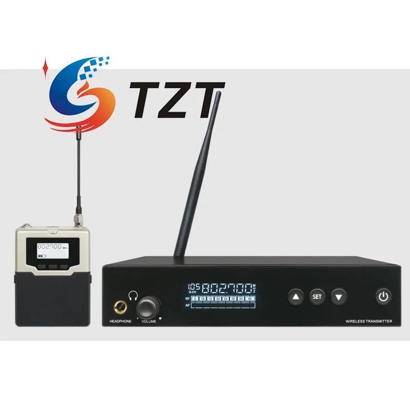 TZT 560 Mono In Ear Monitor System UHF IEM System (Wireless Transmitter + 1 Silver & Black Receiver)