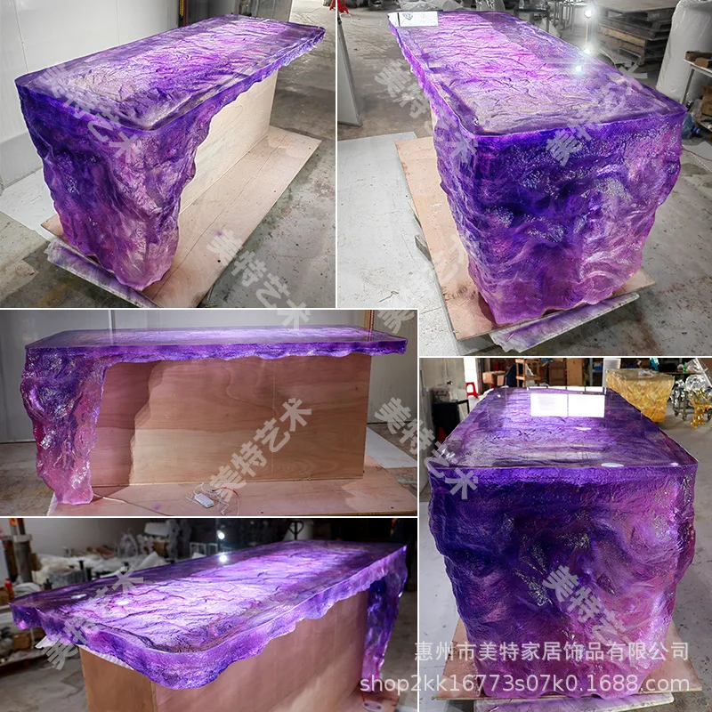 Hotel high-end transparent island dining ice crystal living room designer coffee table transparent resin luminous cry