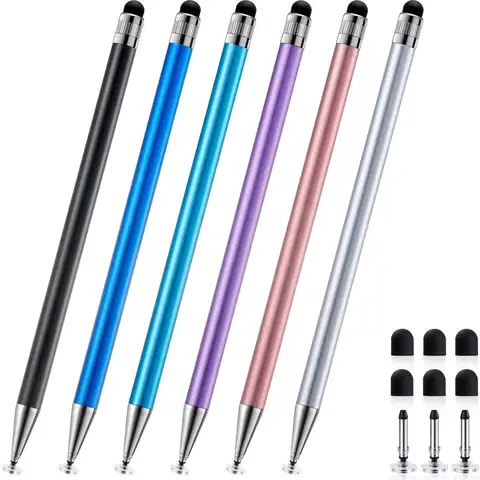 Dual-Function Stylus Pen Set, 6 Pack of Sensitive and Precise Pens for iPad, Android Tablets, and All Touch Screens