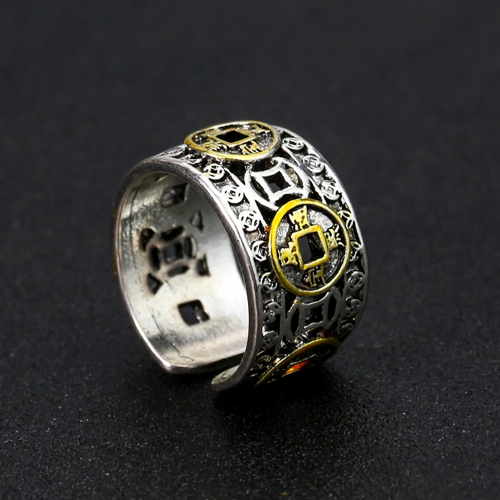 معدن الفولاذ المقاوم للصدأ الجوف خارج حلقات العملة القديمة افتتاح قابل للتعديل فورتشن لاكي الزناد إصبع نقل التمائم