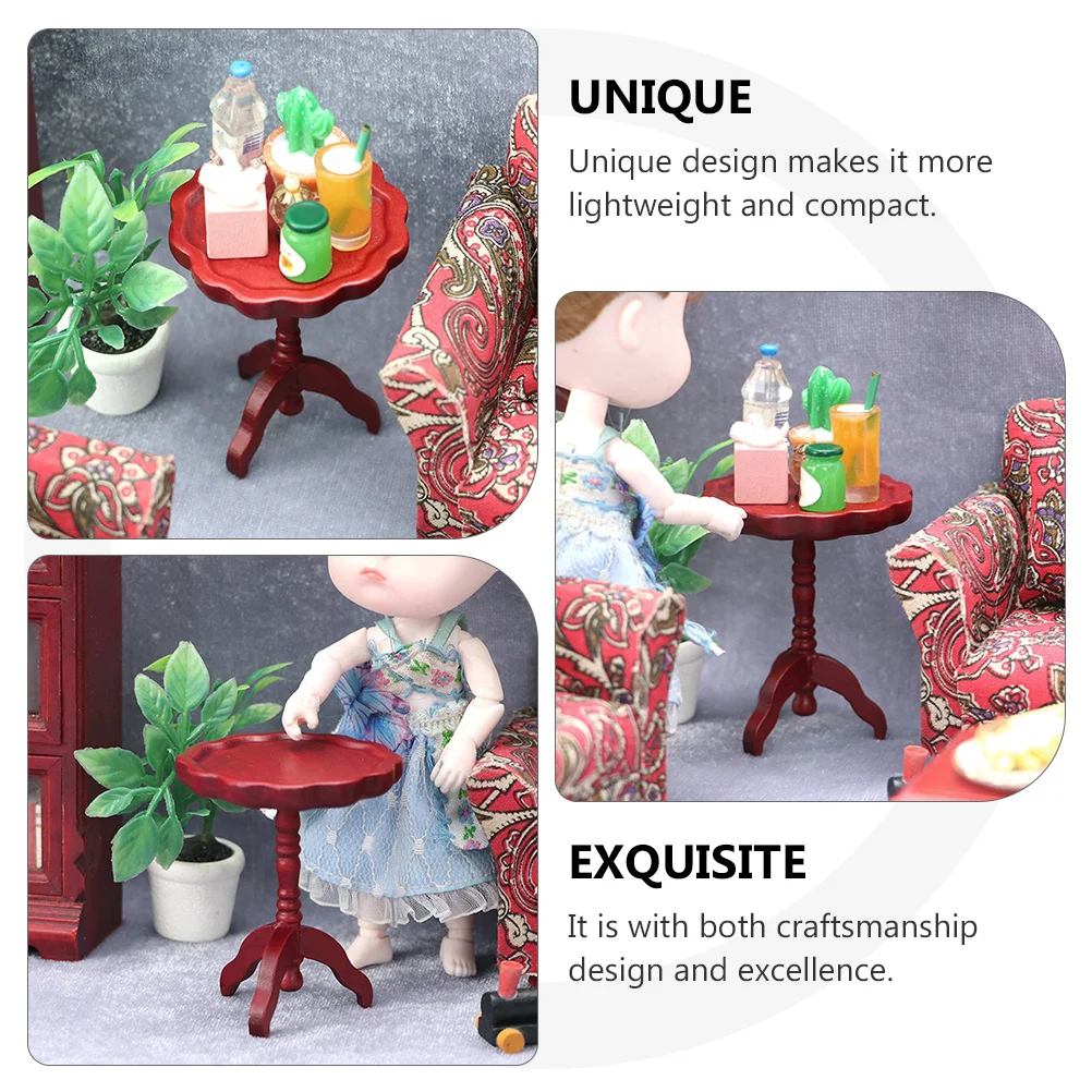 

1pc Round Wooden Natural Wood Craft For Decor Coffee Table Desktop Decor Mini Furniture Mini Coffee Table