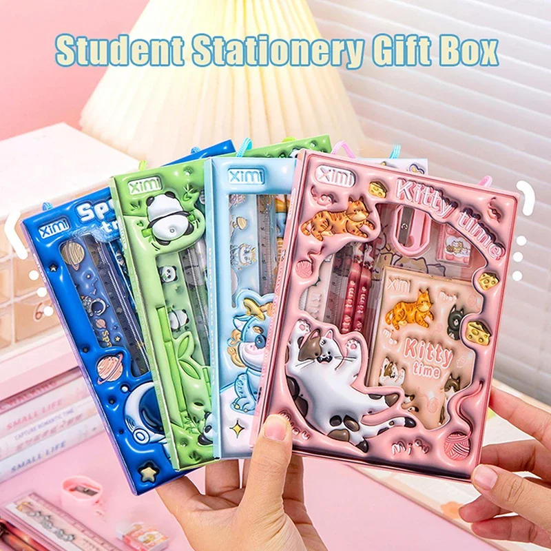 6 In 1 Stationery Set Primary School Children Learning Gift Box Pencils Kindergarten Birthday Gift Prizes Study Stationery Set