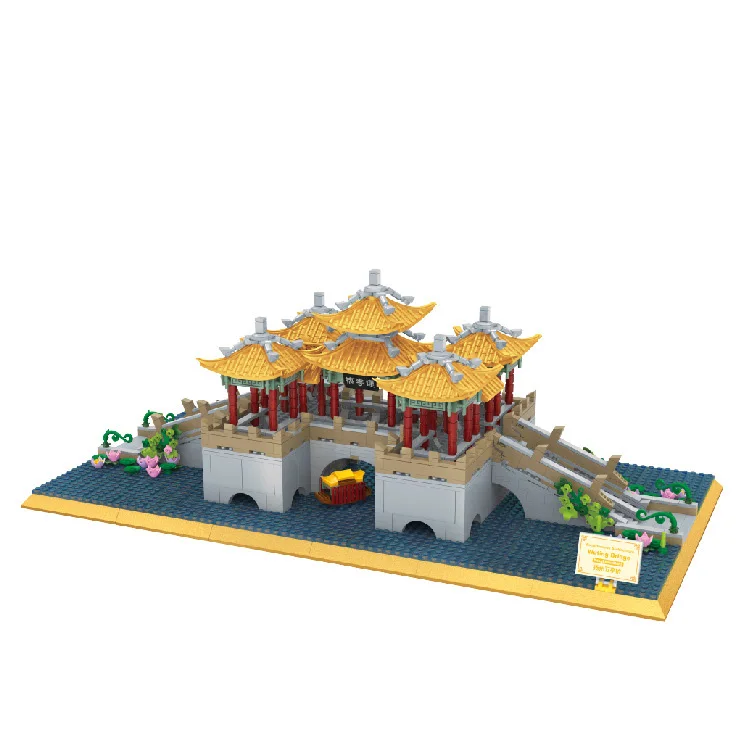 China Ancient Architecture City Street View Micro Diamond Building Block Brick Yangzhou Wuting Bridge Toy Nanobricks For Gifts