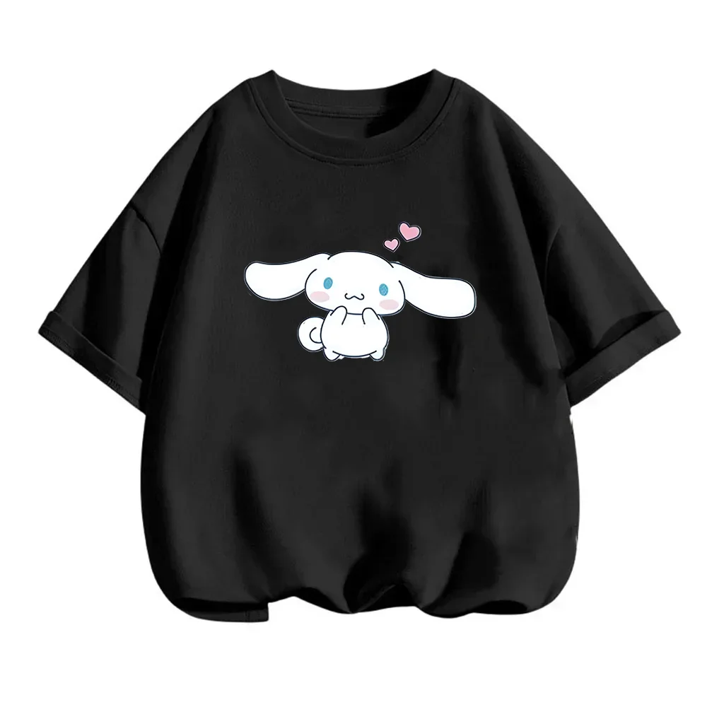

Милая летняя новая детская футболка с графическим принтом Cinnamoroll, повседневные детские топы с короткими рукавами и кавайными героями мультфильмов для девочек и мальчиков, базовые рубашки