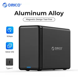 ORICO 2 Bay Type C HDD Enclosure RAID 0/1 for 2.5'' 3.5'' HDD 48W Power HDD Enclosure Aluminum HDD Case NS Series 36TB Max