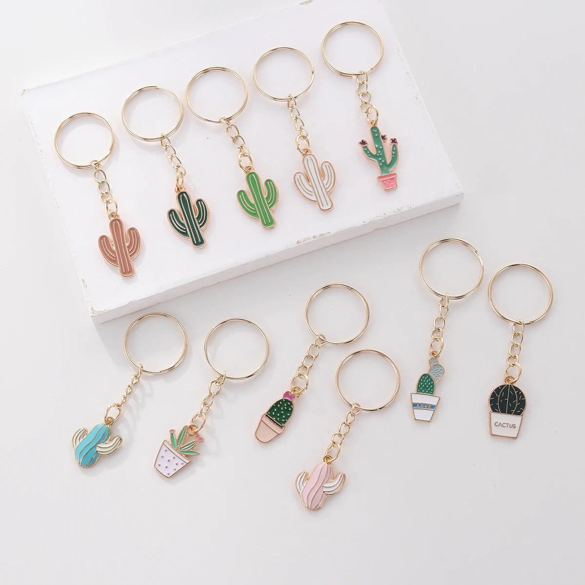 11pcs Cute Alloy Cactus Keyring Fashion Metal Key chain decoration Purse Bag Backpack Car Accessory Birthday Party Favors Gift