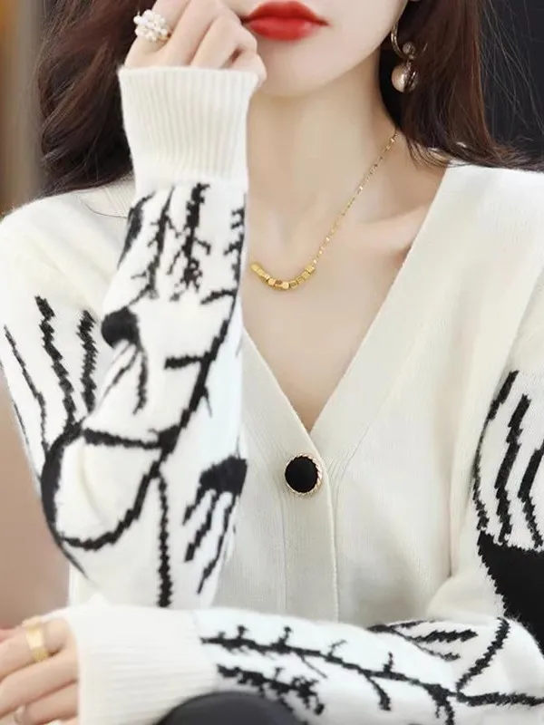 

Ladies' V-Ne Knitted Open Cardigan Spring Autumn New Sle Lazy Faion Outerwear Long Sve Button up Sweater Jaet