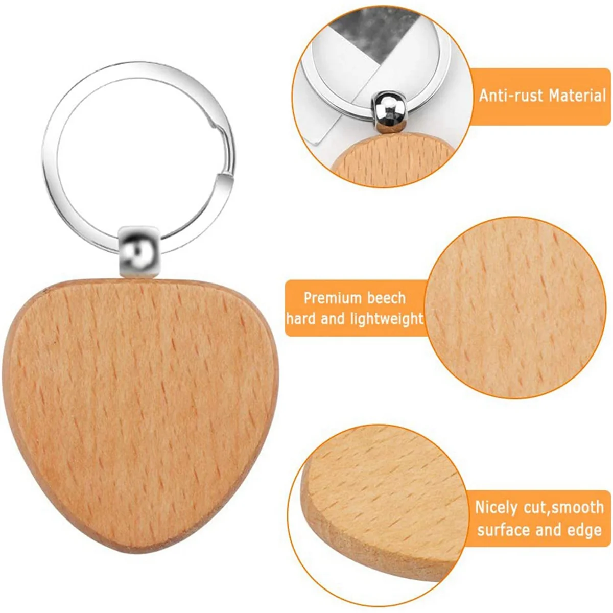 24X Wooden Key Ring Blank Wooden Key Chain DIY Personalized Wood Key Ring For DIY Crafts Decorations Gifts Pyrography