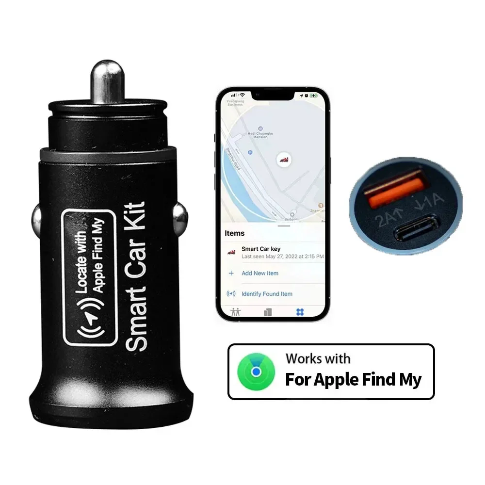 20W Car Charger with GPS Tracker – Fast Charging Type C QC3.0, Supports Apple Find My Official App for iPhone Compact Reliable