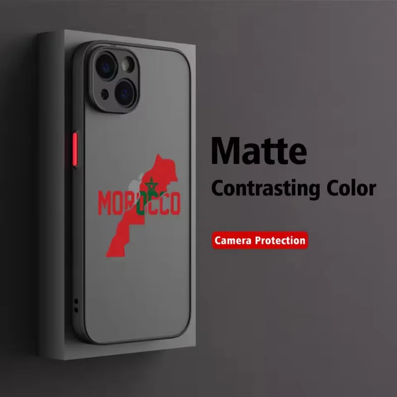 Moroccan Passport Map Phone Case For iPhone 17 16 15 11 12 14 13 Pro Max Mini X XS XR 7 Plus 17E Air Shockproof Hard Matte Cover view 3