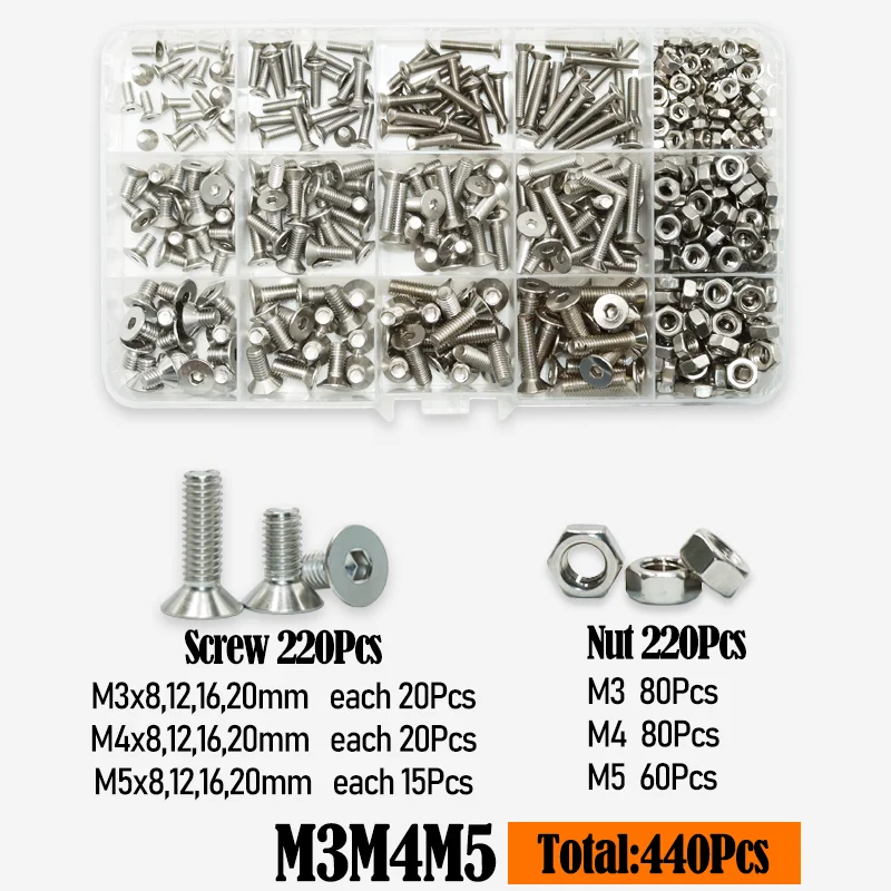 Innen sechs kant versenkte Flach kopfs ch raube Kit m2, 5 m3 m4 m5 m6 Sechs kant Innen sechs kant mutter 2,5 Edelstahl din7991 Maschinen schraube – Detail 5