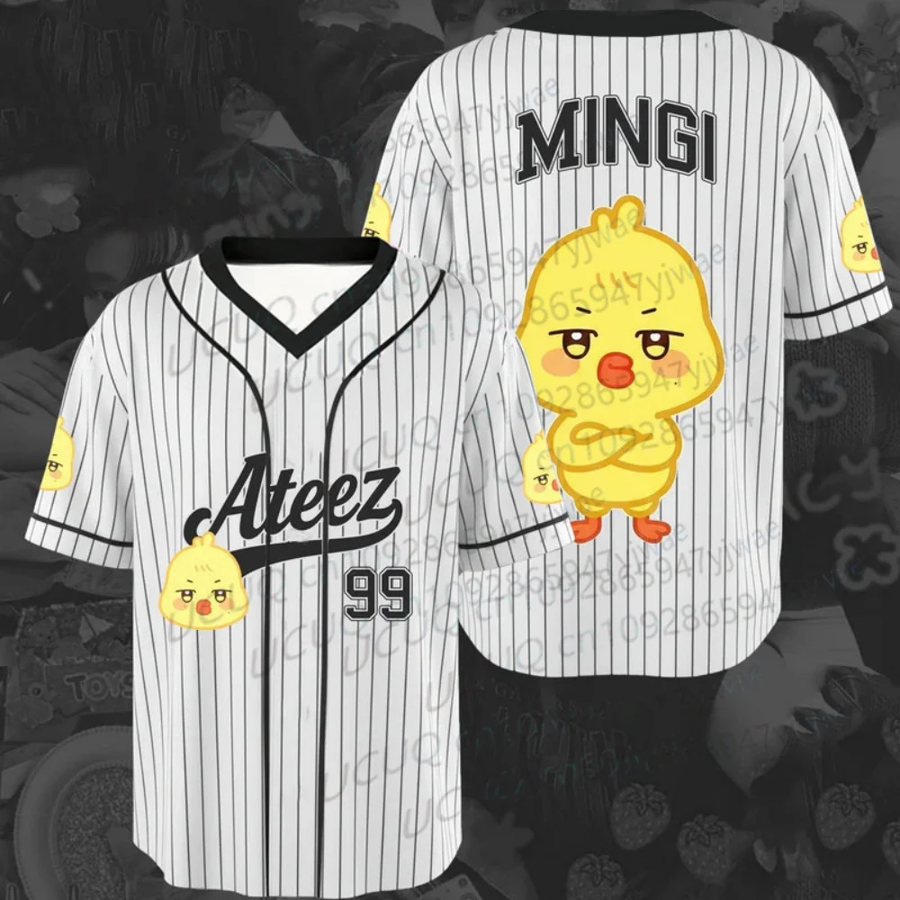 Sommer Damen V-Ausschnitt Jersey Mädchen Casual Sport Ateez Aniteez Charaktere 3D-Druck Grafik Herren T-Shirt Kpop Fans Geschenke – Detail 3