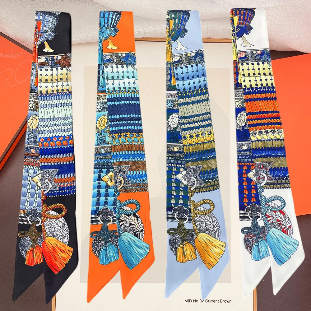 

Armour-inspired tasselled silk scarf Vintage-inspired versatile neck scarf Narrow long ribbon Hair tie Bag tie Women's ribbon