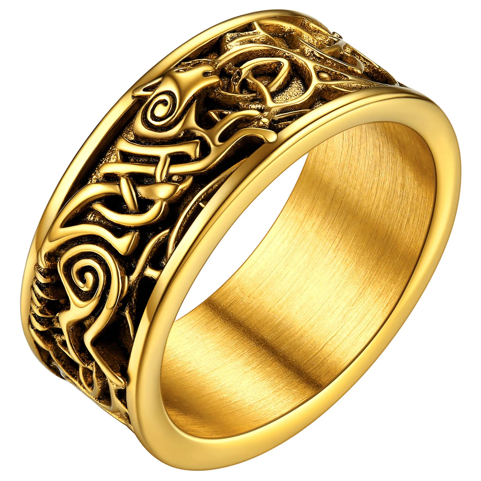 316L Stainless Steel Rings for Man Woman Celtic Knot Viking Wolf Pattern Vintage Etch Symbol Design Gothic Jewelry Gift Choice